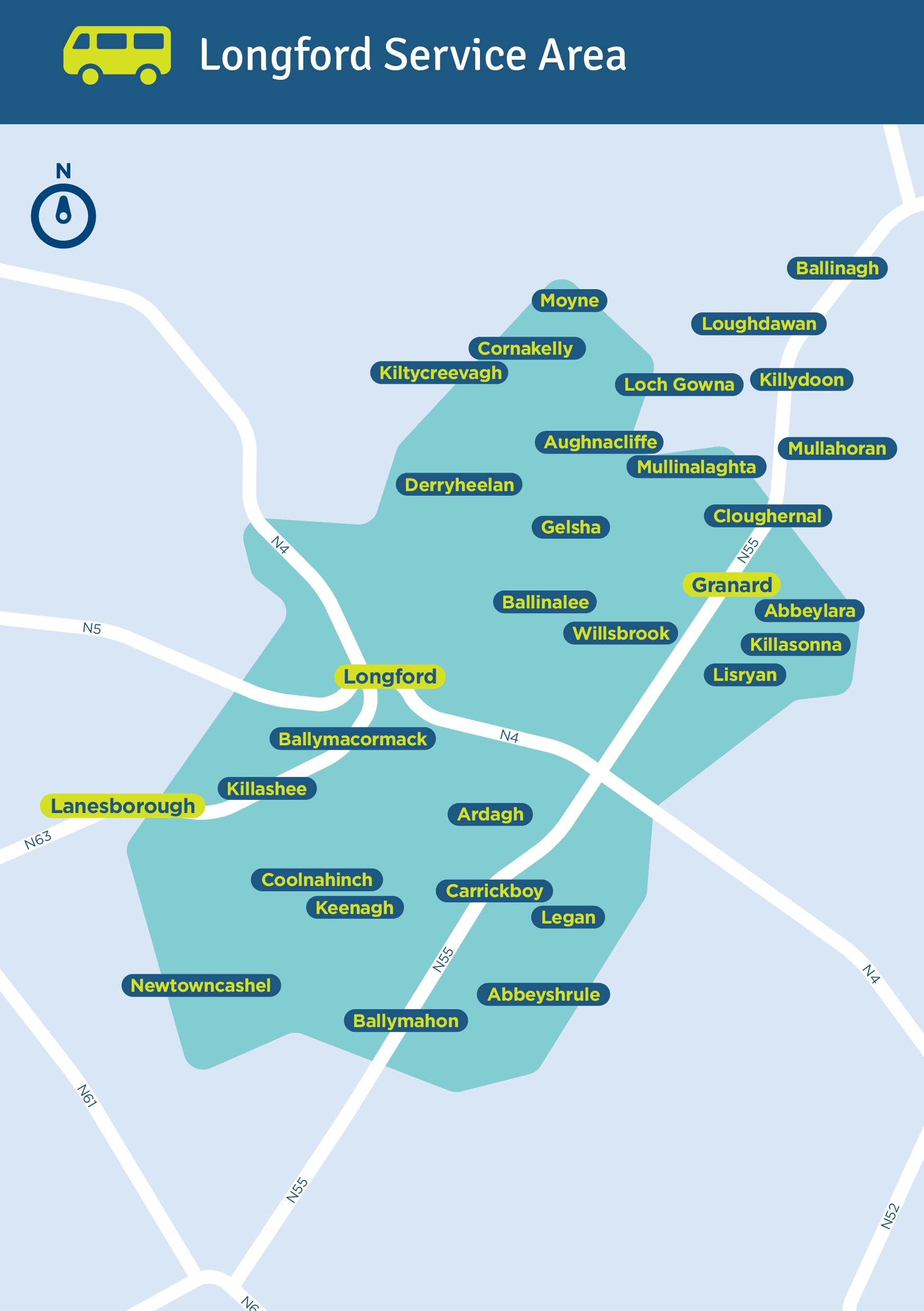 Map of Local Link service area in County Longford