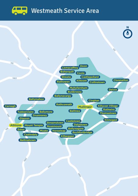 Map of Local Link service area in County Westmeath
